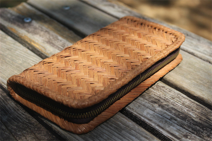 98200 長財布　山葡萄 籠 バッグ  小銭入れ　ポーチ財布 山葡萄かごバッグ カード入れ レザー 牛革 ハンドメイド