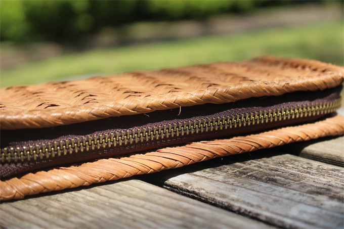 98200 長財布　山葡萄 籠 バッグ  小銭入れ　ポーチ財布 山葡萄かごバッグ カード入れ レザー 牛革 ハンドメイド