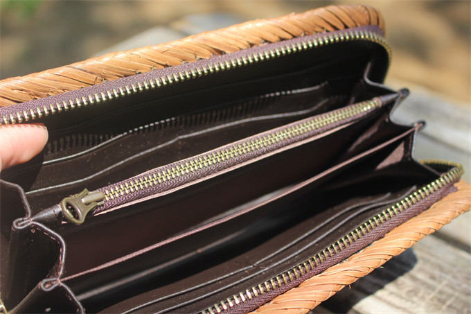 98200 長財布　山葡萄 籠 バッグ  小銭入れ　ポーチ財布 山葡萄かごバッグ カード入れ レザー 牛革 ハンドメイド