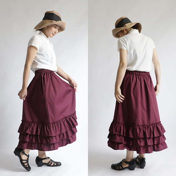 ⁂ラスト２　初夏ＳＡＬＥ　７７cm　段々 フリル裾ギャザー スカート  ペチスカートとしても上質コットンゆったりA55 5枚目の画像