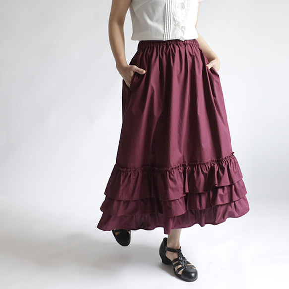 ⁂ラスト２　初夏ＳＡＬＥ　７７cm　段々 フリル裾ギャザー スカート  ペチスカートとしても上質コットンゆったりA55 9枚目の画像