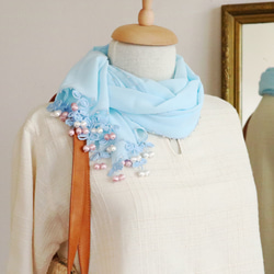 [Made to order] OYA chiffon shawl [CHERRY] Baby Blue 第1張的照片