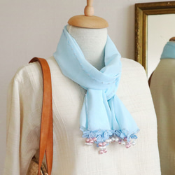 [Made to order] OYA chiffon shawl [CHERRY] Baby Blue 第5張的照片