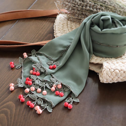 [Resale] OYA chiffon shawl [CHERRY] Ivy Green 第2張的照片