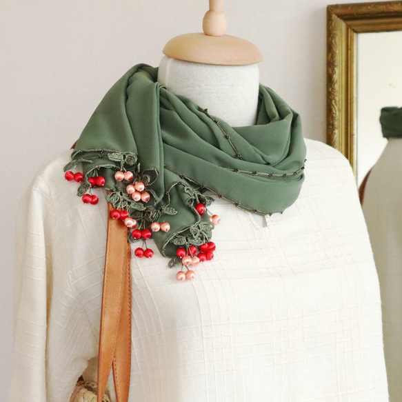 [Resale] OYA chiffon shawl [CHERRY] Ivy Green 第1張的照片