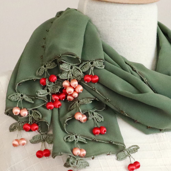 [Resale] OYA chiffon shawl [CHERRY] Ivy Green 第3張的照片