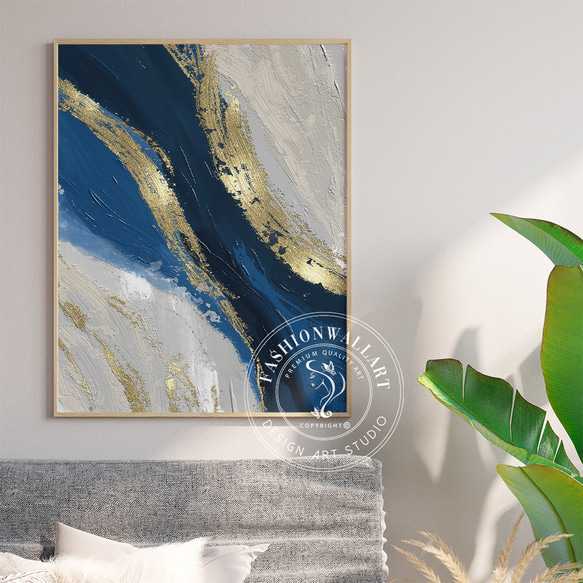 アートポスター 抽象画 水彩 ゴールド ネイビー 青 おしゃれ 北欧風