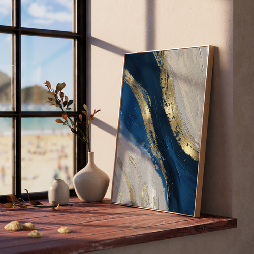 アートポスター 抽象画 水彩 ゴールド ネイビー 青 おしゃれ 北欧風