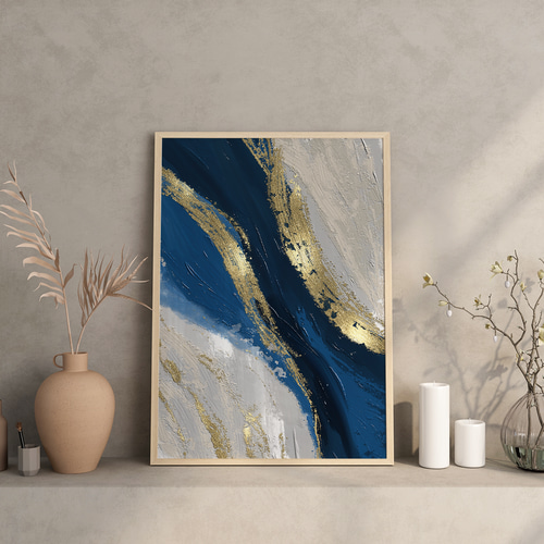 アートポスター 抽象画 水彩 ゴールド ネイビー 青 おしゃれ 北欧風