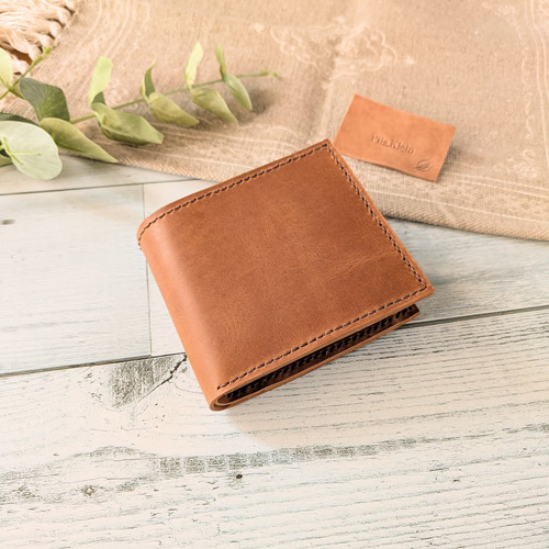 2つ折り財布（ブラウン） ボックス型小銭入れ 革小物 レザークラフト