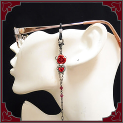 玫瑰玫瑰心玻璃繩眼鏡鏈面具鏈紅色紅色配飾女士 第2張的照片