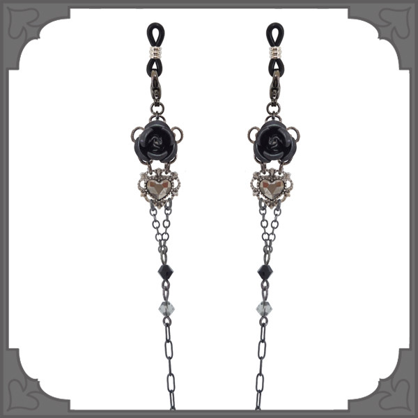 ♪391❤️ 黒猫　ねこ　パール　花　マスクチェーン　メガネチェーン　ハンドメイド ♪391❤️ 黒猫ねこパール花マスクチェーンメガネチェーン