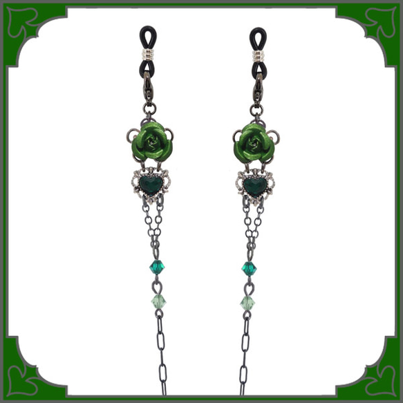 Rose玫瑰心玻璃繩眼鏡鏈面具鏈綠色綠色配飾女款 第1張的照片
