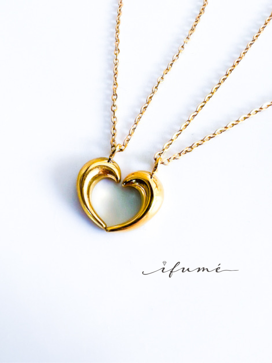 つけっぱなしOK！ペアネックレス 「Two Moons」 Gold サージカルステンレス