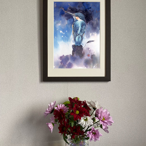 水彩アート「カワセミ」A4ポスター 絵画 アトリエライジュ 通販