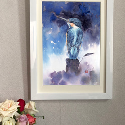 水彩アート「カワセミ」A4ポスター 3枚目の画像