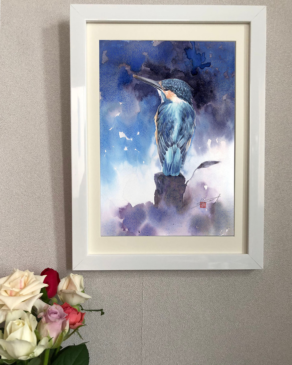 水彩アート「カワセミ」A4ポスター 3枚目の画像