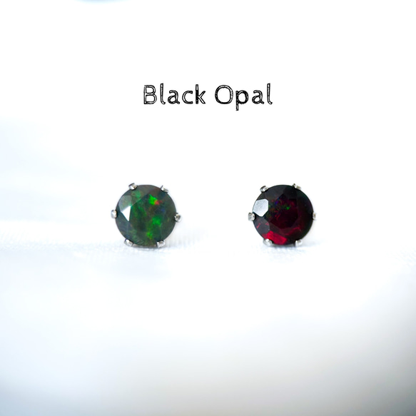 大粒ブラックオパールの一粒スタッドピアス】黒 グレー/6mm