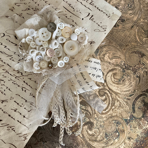 アンティーク アイリッシュリネン クロシェ編み花モチーフ ドイリー