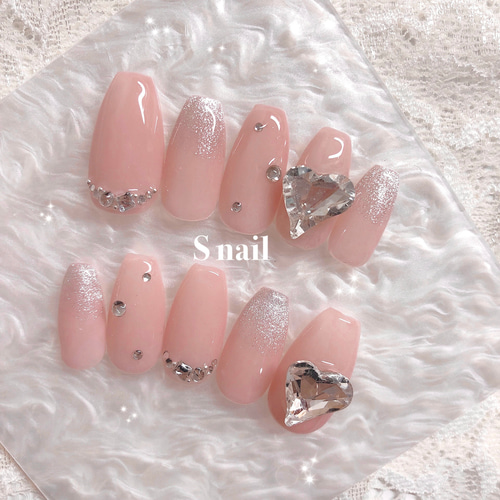 ネイルチップ ピンク ワンホンネイル 韓国 マグネットネイル ハート  