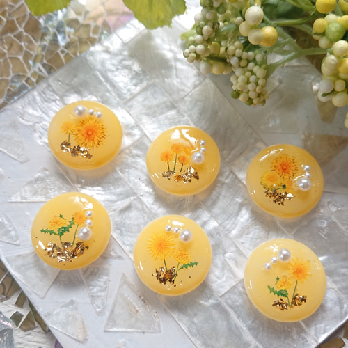 タンポポのボタン☆6個 k-3 送料無料/たんぽぽ/ボタン/カボション/花 