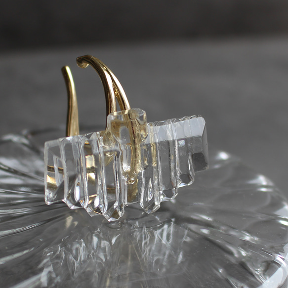 アール・デコヴィンテージガラスのイヤーカフ［ナイアガラ］透明/クリア/片耳用　pag042 7枚目の画像