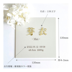 シンプル アクリル 命名書（アイボリー）名入れ オーダー ネームプレート　出産準備　オシャレ 名前札 5枚目の画像