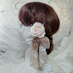 髪飾り☆ペールベージュ大リボンに薔薇 9枚目の画像