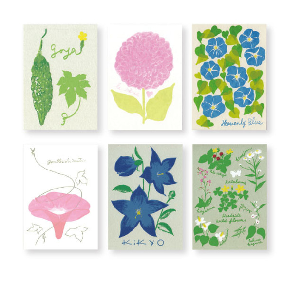 夏花図鑑＊版画（シルクスクリーン)＊ポストカード6枚＊ ポストカード