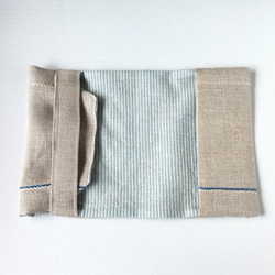 リネン  手刺繍のブックカバー  青&キナリ (A6/文庫本サイズ) 9枚目の画像