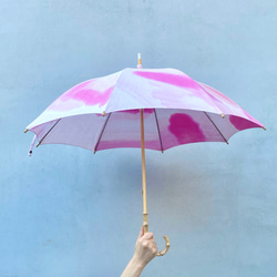 手染防紫外線遮陽傘 / 棉質遮陽傘 / 調色盤 - 粉紅色 第2張的照片
