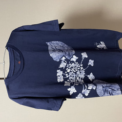 紫陽花と蛙　手染めTシャツ/S・M・L・XL 4枚目の画像