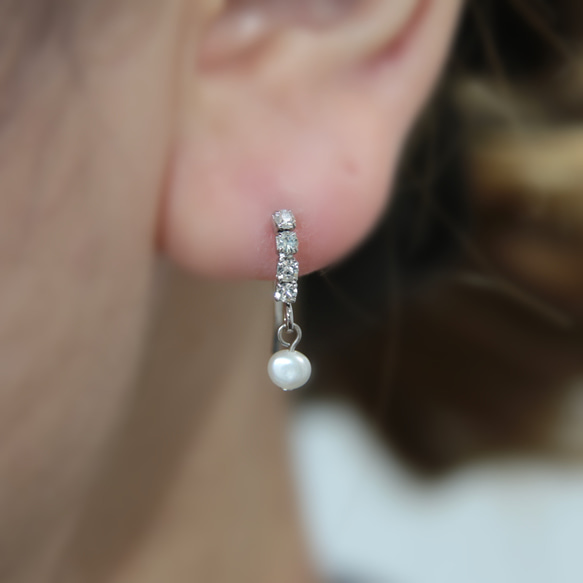 silver /simple pearl pierce シルバー　淡水パール　ピアス　母の日　Mothers'day 2枚目の画像