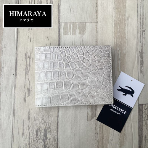 二つ折り財布 / クロコダイル財布 ブラック /イタリアンレザー