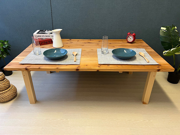 ホット セールの通販 送料無料】 木組 折り畳み脚 杉 70cm 120cm 長方形 ローテーブル テーブル・机