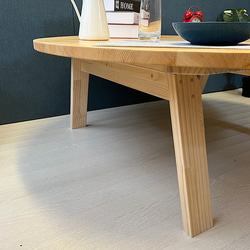 【送料無料】 ローテーブル 丸形 120cm パイン ナチュラル 折り畳み脚 木組 3枚目の画像