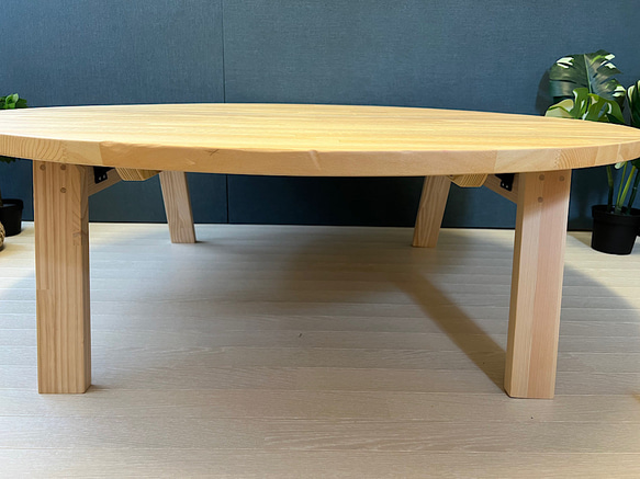 【送料無料】 ローテーブル 丸形 120cm パイン ナチュラル 折り畳み脚 木組 9枚目の画像