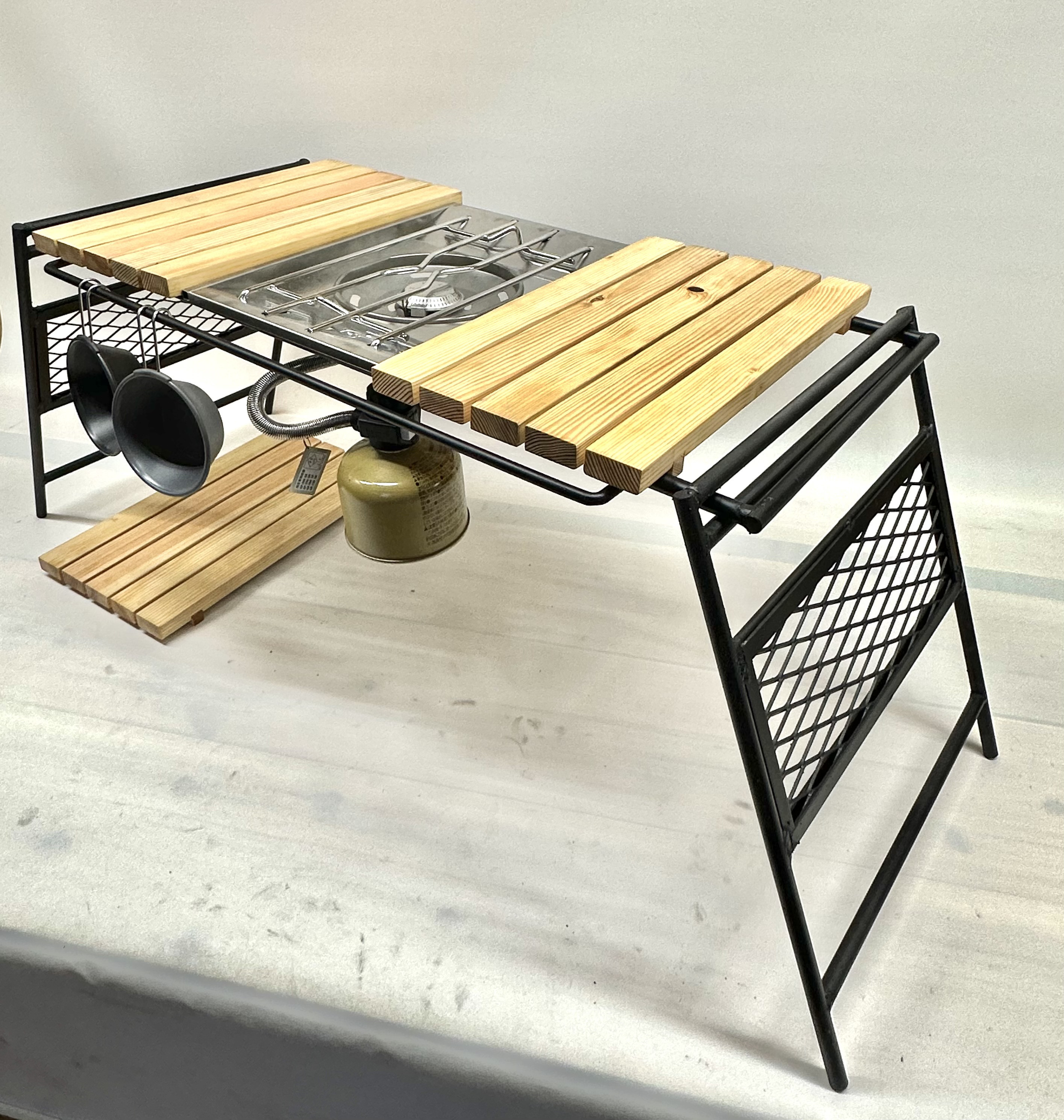 アイアンテーブル igtテーブル フラットバーナー ワトコオイルドリフトウッド色 igtテーブル ワトコオイルドリフトウッド色 フラットバーナー アイアンテーブル