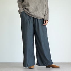 【福袋】透視長袍/波點藍+光面闊腿褲/黑色 第11張的照片