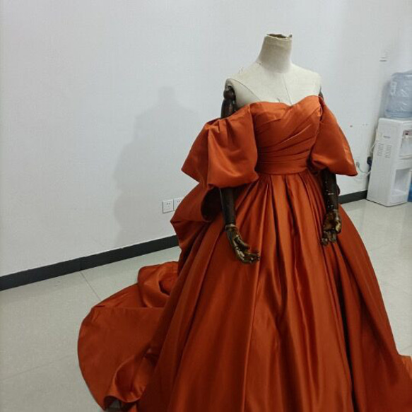 ウェディングドレス テラコッタ 豪華！オフシェル フィッシュテール  