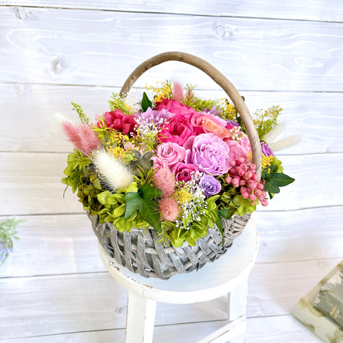 お花たっぷりバスケット〜フランボワーズ /プリザーブドフラワー/新築