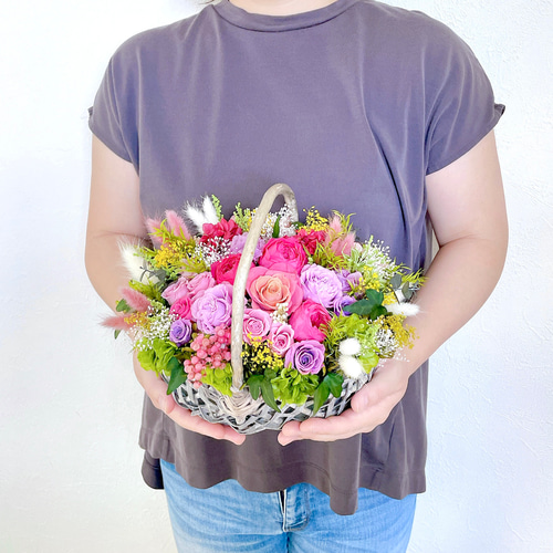 お花たっぷりバスケット〜フランボワーズ /プリザーブドフラワー/新築