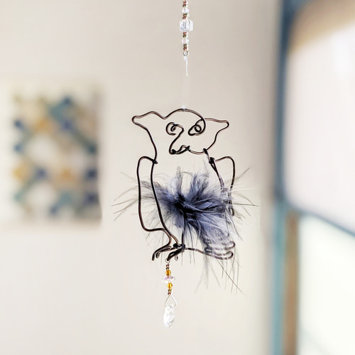 フクロウ サンキャッチャー 鳥獣戯画 モビール ふくろう 和風 シンプル