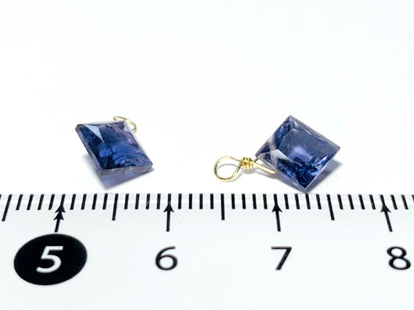 【天然石チャーム】アイオライト　14kgf　プリンセスカット　1個 　ハンドメイド素材 5枚目の画像