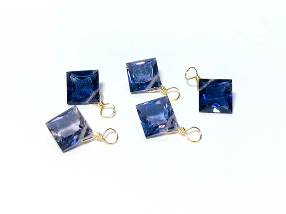 【天然石チャーム】アイオライト　14kgf　プリンセスカット　1個 　ハンドメイド素材 3枚目の画像