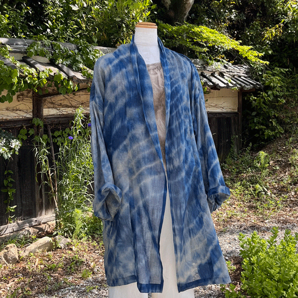 藍と柿渋染めの羽織コート23041 2枚目の画像