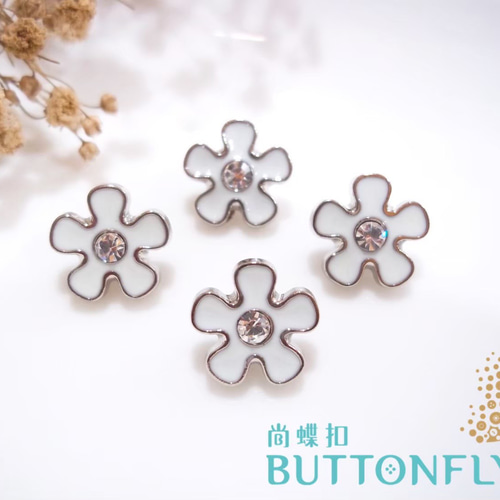 11mm / 5個】シルバーエッジ+ラインストーン カラフル花柄ボタン（7色