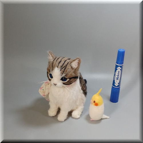 羊毛フェルト バスケット風壁掛け キジ白猫 受注商品♪mia♪ sサイズ キジ白猫 猫 ハンドメイド 羊毛