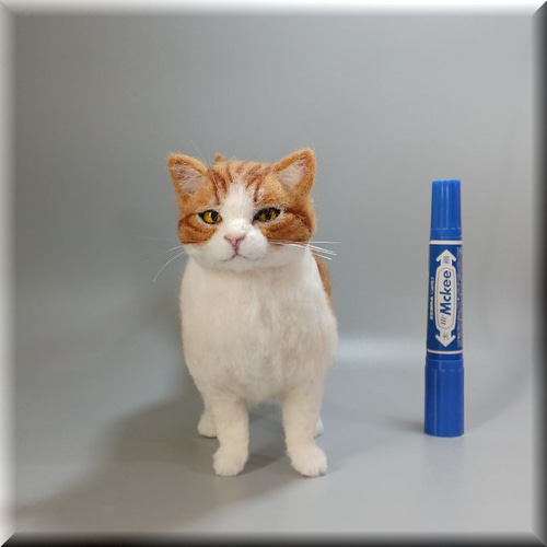 茶トラ 猫 羊毛フェルト 作品 アートドール リアル 羊毛 子猫