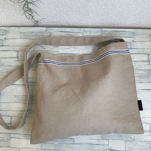 リネン 斜め掛け サコッシュ ブルーライン サコッシュ 3step 通販  